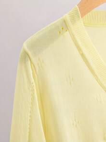 GIGOGOU Áo khoác cardigan dài tay dệt kim nhẹ, thoáng khí dành cho nữ, thiết kế tối giản, thích hợp cho mùa xuân/hè. - Màu vàng - Xem 9