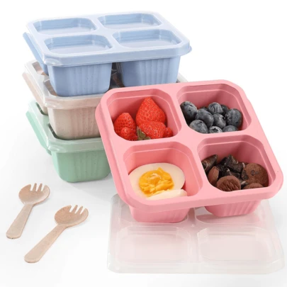 4PCS Bento Snack Box, Lunch Snack Container With Lid, Food Storage Container For Meal Preparation, School, And Travel, Reusable Compartment Lunch Food Container.