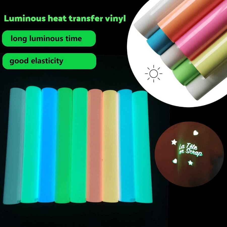 CHEONET- Glow-In-The-Dark Heat Transfer Vinyl, 30x50cm/11.8x19.7 Inches, PU Elastic Iron-On Vinyl For T-Shirts, Easy To Cut And