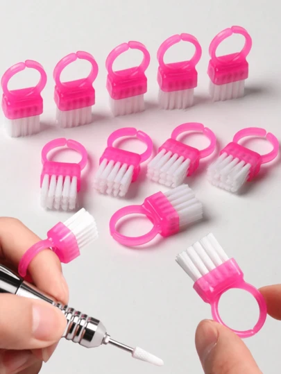 10/5/1pcs Mini Finger Ring Nail Cleaning Brush - Plastic Dust Brush, Suitable For Manicure, Jewelry Care, Removing Dullness, Portable Essential For Home And Salon, Compact Nail Cleaning Brush, Finger Clip Nail Care Tool, Easy To Operate