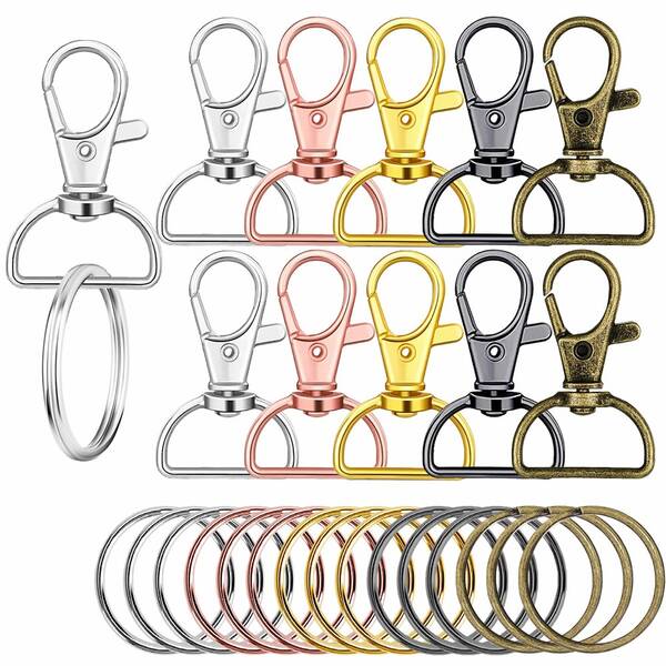 12/20个D形旋转龙虾扣钥匙圈，可拆卸金属钥匙圈组合套装，适用于DIY钥匙链、挂绳、吊牌、钱包配件、珠宝制作、工艺品（5种颜色可选）