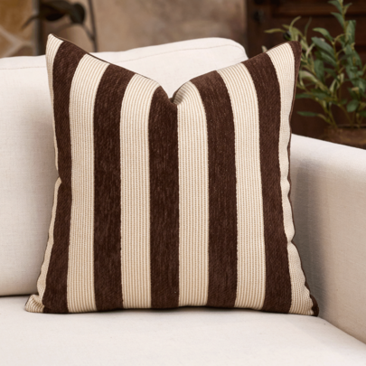 1pc/2pcs Beige-Chocolate Striped Chenille Decorative Throw Pillow Cover, Soft Modern Abstract Bohemian Style Home Decor Cushion For Sofa, Bedroom, Living Room, Suitable For All Seasons, Also Can Be Used As Gift