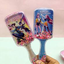 (Random 1pc) K-POP Girl Group Square Air Cushion Hair Brush, Cartoon High-Gloss Long Handle Glitter Filled Hair Brush - Cute & Fashionable Beauty Lover's Gift, Helps Detangle Hair And Massage Scalp - Multicolor - View 6