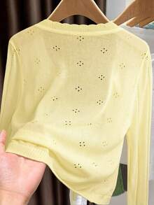 GIGOGOU Women's Lightweight Knit Cardigan, Casual & Breathable Long Sleeve Sunscreen Shirt, Spring/Summer - Yellow - View 2