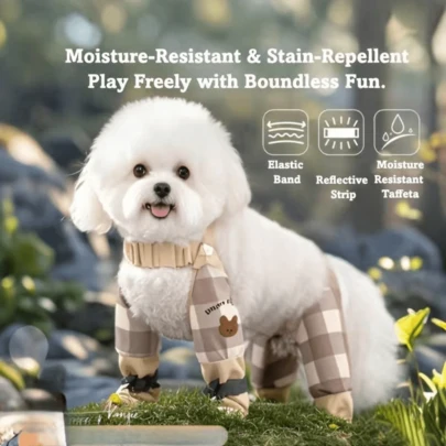 4-Season Pet Anti-Pollution Pants + Adjustable Strap Outdoor Anti-Dust Waterproof Anti-Slip Paw Shoes, Designed For Small Dogs, Suitable For Walking And Hiking, Pet Anti-Scratch Boot, Fits Dogs 1.36-9.98KG - Multiple Colors Available