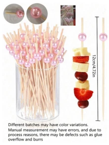 200/100支粉色珍珠水果蛋糕一次性水果签，适用于派对甜点、蛋糕、饮品、开胃菜、三明治、水果、圣诞派对用品、圣诞礼物 - 查看 2