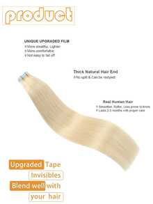 #613 30g 20pcs Straight Tape In Human Hair Extension. 18-28inch. Silky Seamless Invisible For Thin Hair Woman. Add Volume & Length. Natural Look. Top Quality Blue Tape In Hair Tape. - S613 - View 4