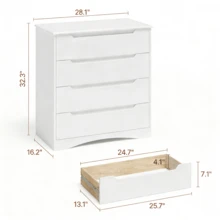 Asofer 4 Drawers Chest, White Dresser For Bedroom, Chest Of Drawers With Cutout Handles, Wood Dresser Storage Cabinet For Living Room, Hallway, Office - trắng - Xem 4