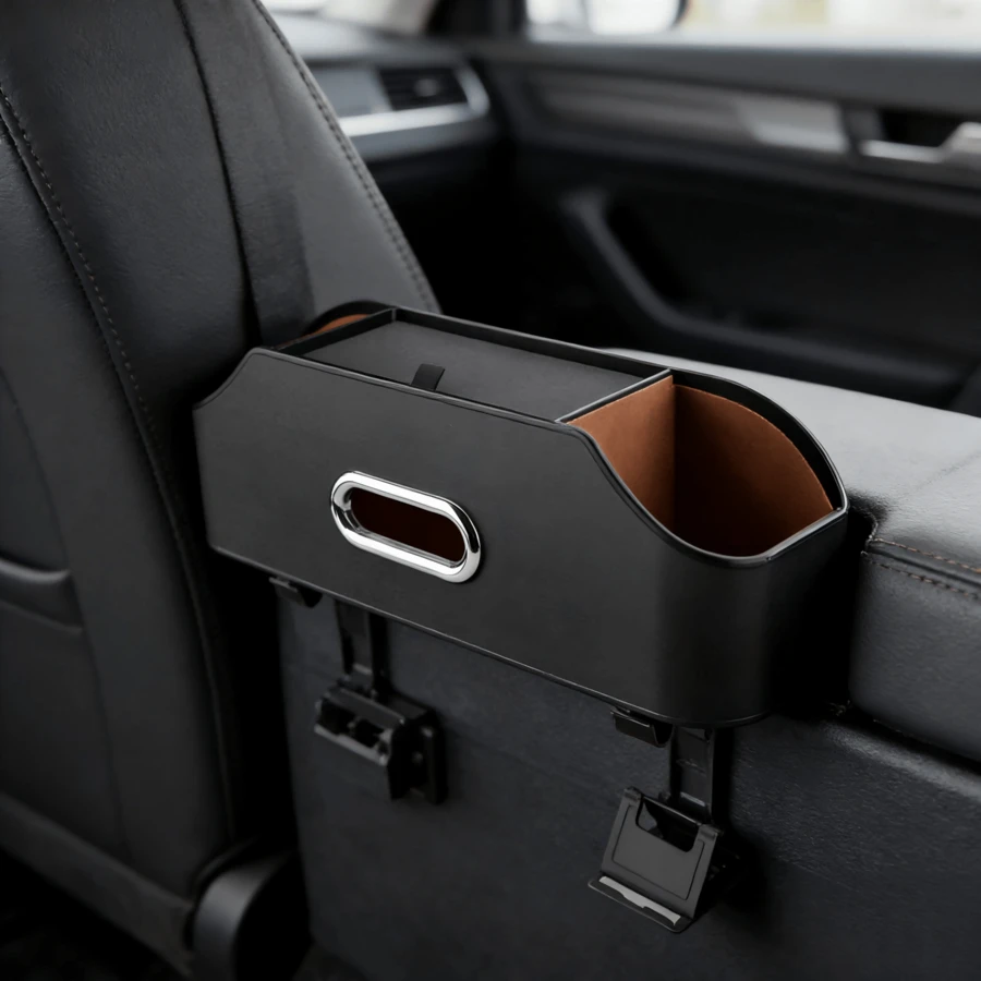 Premium Multifunctional Car Back Seat Storage Rack, Convenient Car Organizer With Tissue Box, Cup Holder For Water, Milk Tea, Drinks, Phone & Essentials, Advanced Car Storage Solution - màu đen - Xem 1