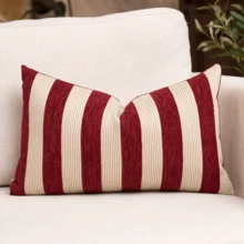 1 peça/2 peças Capa de Almofada Decorativa em Chenille com Listras Bege e Vermelhas, Capa de Almofada Macia de Estilo Moderno Abstrato Boêmio para Sofá, Quarto, Sala de Estar, Todas as Estações, Também Adequada como Presente - Bege-Vermelho - Visão 23