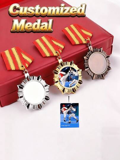 Custom Photo Medals, Gold/Silver/Bronze With Ribbon, Personalized Competition Medals, Durable Metal Sports Medals, Suitable For Tournaments, School Events, Sporting Events, Birthday Gifts, And Awards. Photo Medals Are Available For Customization.