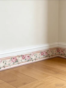 Pink Floral Self-Adhesive PVC Waterproof Baseboard, Decorative Trim For Princess Room, Bedroom Wall, Wear-Resistant - Pink Flowers - View 2