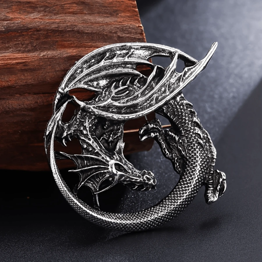 1pc Vintage Zinc Alloy Dragon Brooch, Dragon Pattern Lapel Pin, Daily Wear Or Gift For Men - Silver - View 1