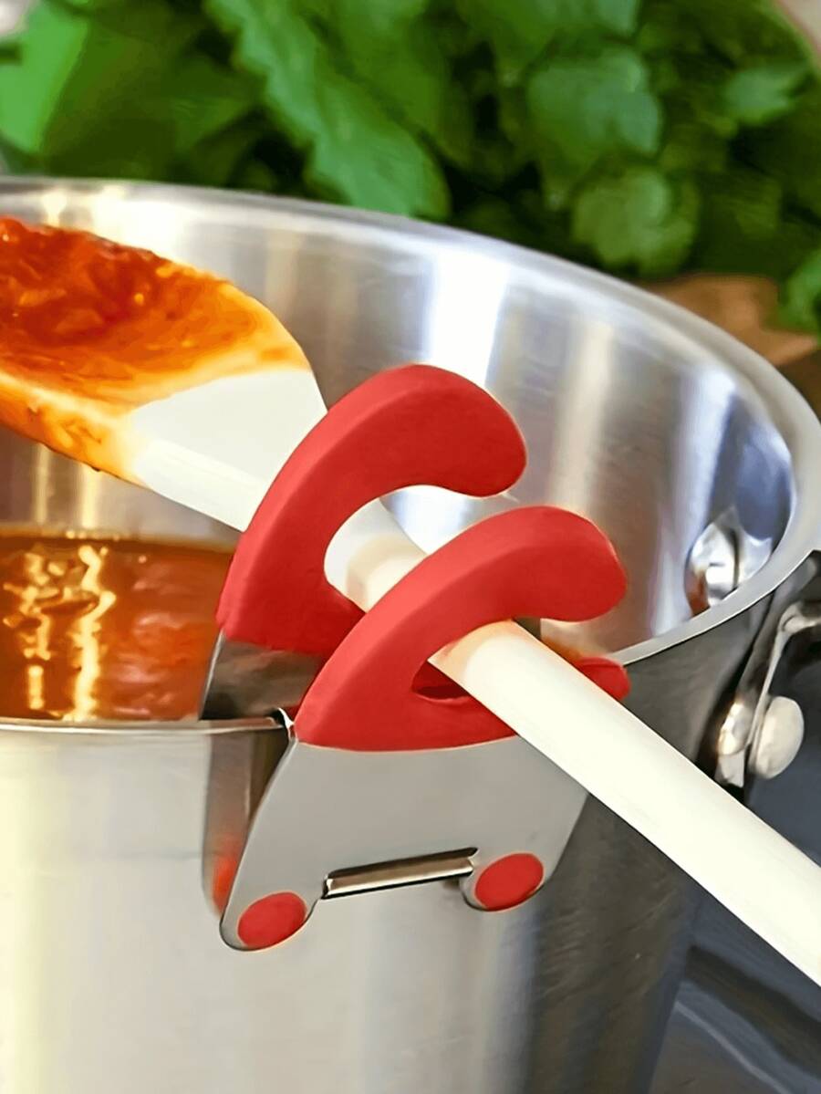 1pc Steel Pot Clip With Silicone Heat-Resistant Handle - Multi-Purpose Kitchen Utensil Hook, Cooking Side Clamp | Modern Kitchen Tool, Stainless Steel Pan Holder, Ladle Rest, Convenient Kitchen Organizer