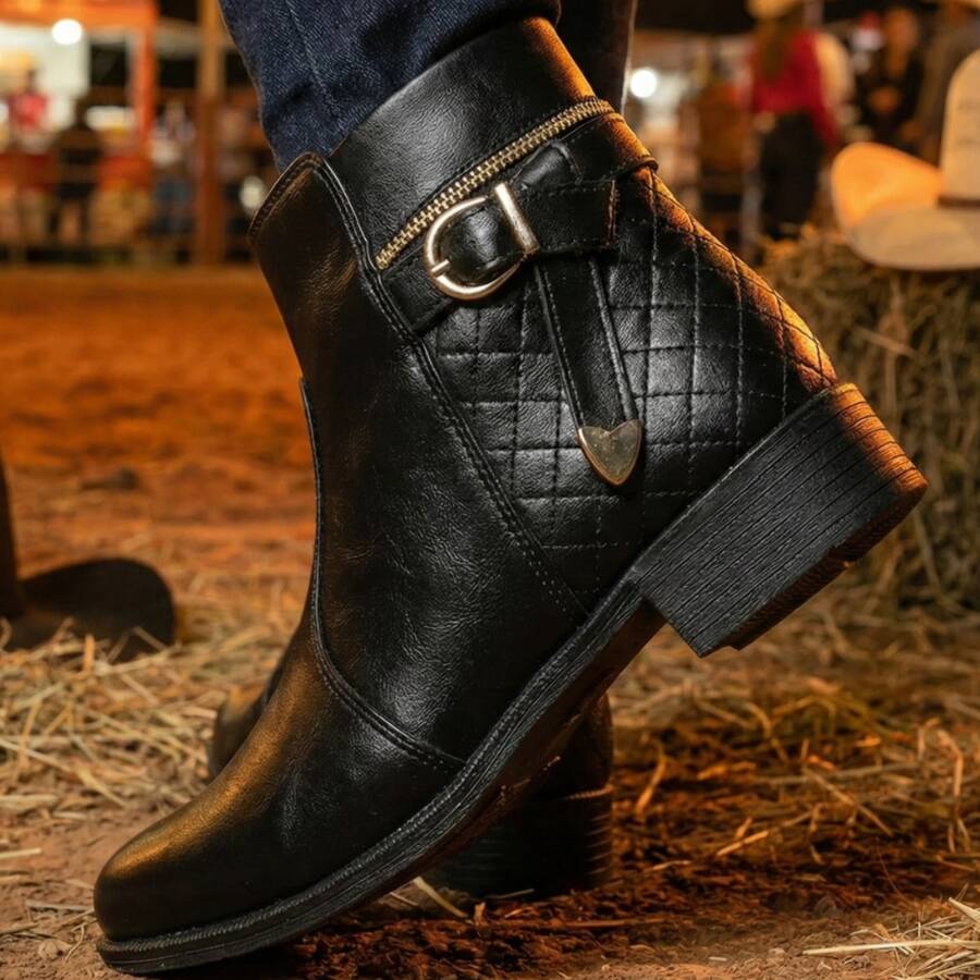 Women's Dress Boot With Lined Side Zipper And Low Heel - 黑色 - 查看 1
