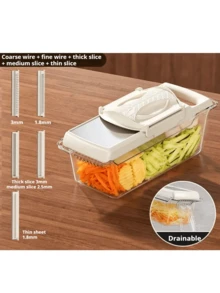 New Upgraded Multi-Function Vegetable Chopper Mandoline Slicer Set - Manual Food Chopper/Grinder With Container, Handheld Onion Chopper With Interchangeable Blades, ABS Plastic Kitchen Tool, Suitable For Home Use - White - View 17