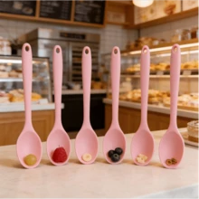 2/4/6PCS Fluorescent Pink/Green Soft Silicone Cooking Spoon Set, Nonstick Heat Resistant Kitchen Utensils, Mixing Serving Spoons, Must-Have Gadgets - Pink - View 12