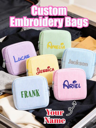Bolsa de maquillaje bordada con nombre personalizado, bolsa de almacenamiento de toallas sanitarias, bolsa de cosméticos de viaje, bolsa de almacenamiento personalizada, regalo para ella, regalo de dama de honor, regalo para fiesta nupcial, regalo para ella, bolsa de artículos de tocador personalizada, bolsa de cosméticos, bolsa de maquillaje personalizada