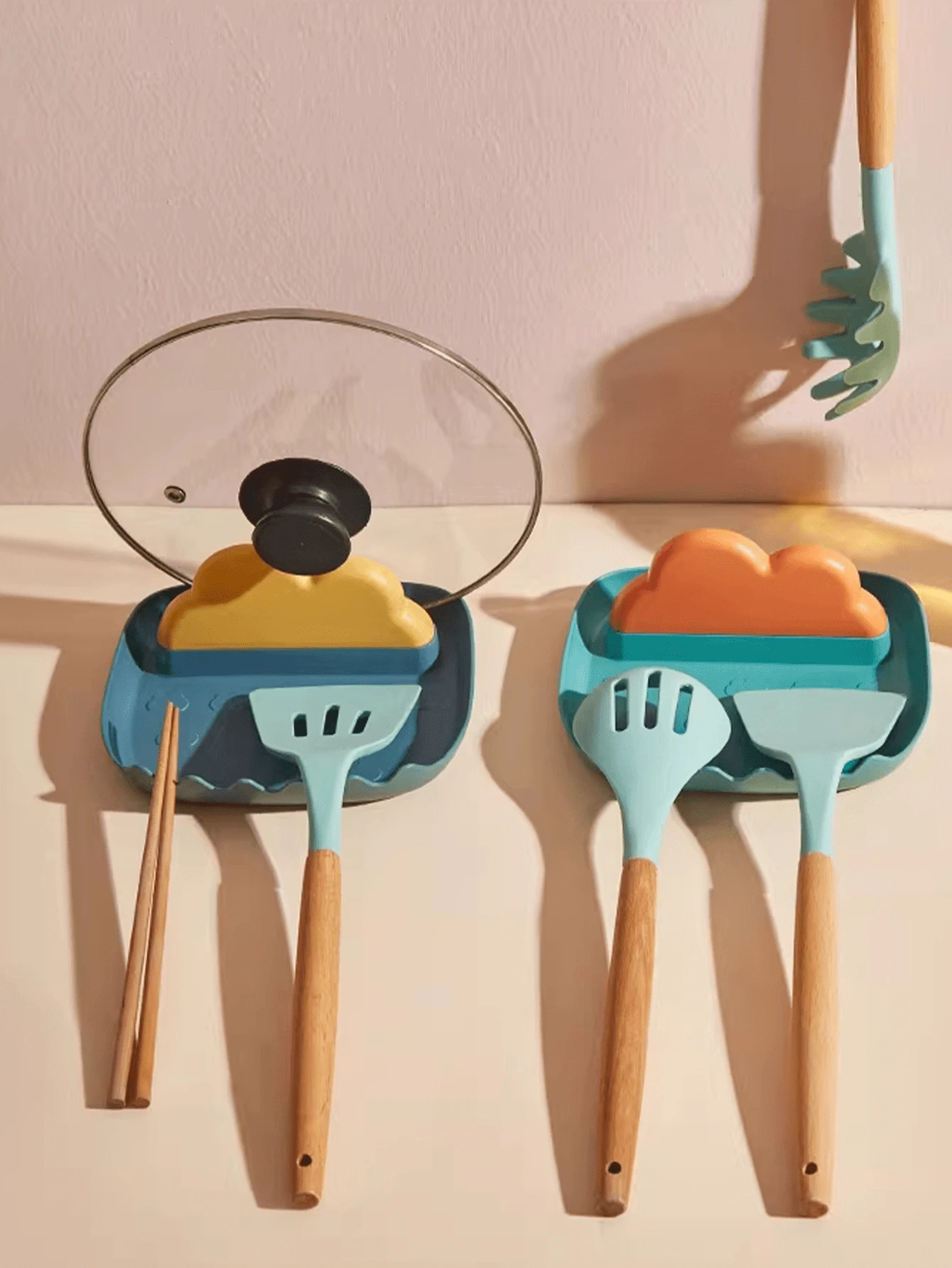 Giá đỡ nắp nồi đa năng hình đám mây có khay hứng nước, dụng cụ nhà bếp, không cần khoan. - Xem 1