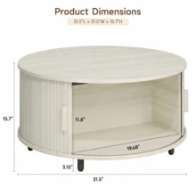 ONBRILL White Round Coffee Table With Storage, 31.5" Coffee Table With 360° Sliding Tambour Door, Fluted Wood Accent Coffee Table With Adjustable Footpads, Mid Century Modern Round Center Table For Living Room - White - View 3