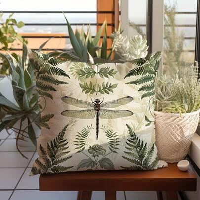 1 简约对称蜻蜓植物双面印花靠垫沙发套 - 桃皮绒枕套 45 * 45cm（不含枕芯）