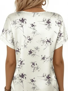 Women's Floral Print Casual Crew Neck Short Sleeve Top, Versatile For Daily Wear Vacation Summer - Apricot - View 6