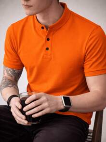 Men's Henley Collar Shirt - Elegant And Comfortable Design - All Summer - trái cam - Xem 1