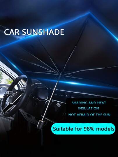 1pc Sun Protection Car Umbrella For Summer Foldable Reflective Sunshade Umbrella For Car Windshield, Queen-Size UV Protector Sun Blind Umbrella Suitable For All Sizes Of Car Windshields Thick Titanium-Silver Heat-Insulating And UV-Blocking Umbrella Shade