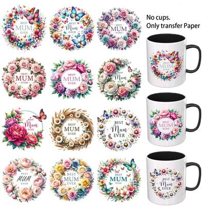 UV DTF Transfer Paper - 12 Sheets Best Mom UV DTF Cup, Suitable For Mugs, Glass Cups, Tables, Chairs, And Computers, High Viscosity UV DTF Transfer Paper (Mugs Not Included, Only Transfer Paper)