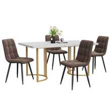 Dining Table And Chair Set (5 Pieces), Table With 4 Chairs, Modern Kitchen Table And Chair Set, 140 X 80 Cm Table, Gold Metal Table Legs, White MDF Tabletop, Brown Velvet Dining Chairs - White - View 5