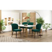 Dining Chair Set (140*80*75 Cm Dining Table With 4 Chairs), Modern Kitchen Dining Chair Combination, Dark Green Velvet Dining Chair, Upholstered Designer Chair With Backrest, White MDF Tabletop, Gold Table Legs - Green - View 9