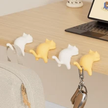 1pc Cute Cat Desk Hook - Adhesive Desktop Storage Organizer, Strong Sticky Animal Hook For Home/Office/Dorm, Plastic Bag Hanger, Space-Saving Decor For Keys, Towels, Bags - Perfect For Students & Cat Lovers, Durable & Functional Accessory - Multicolor - View 10