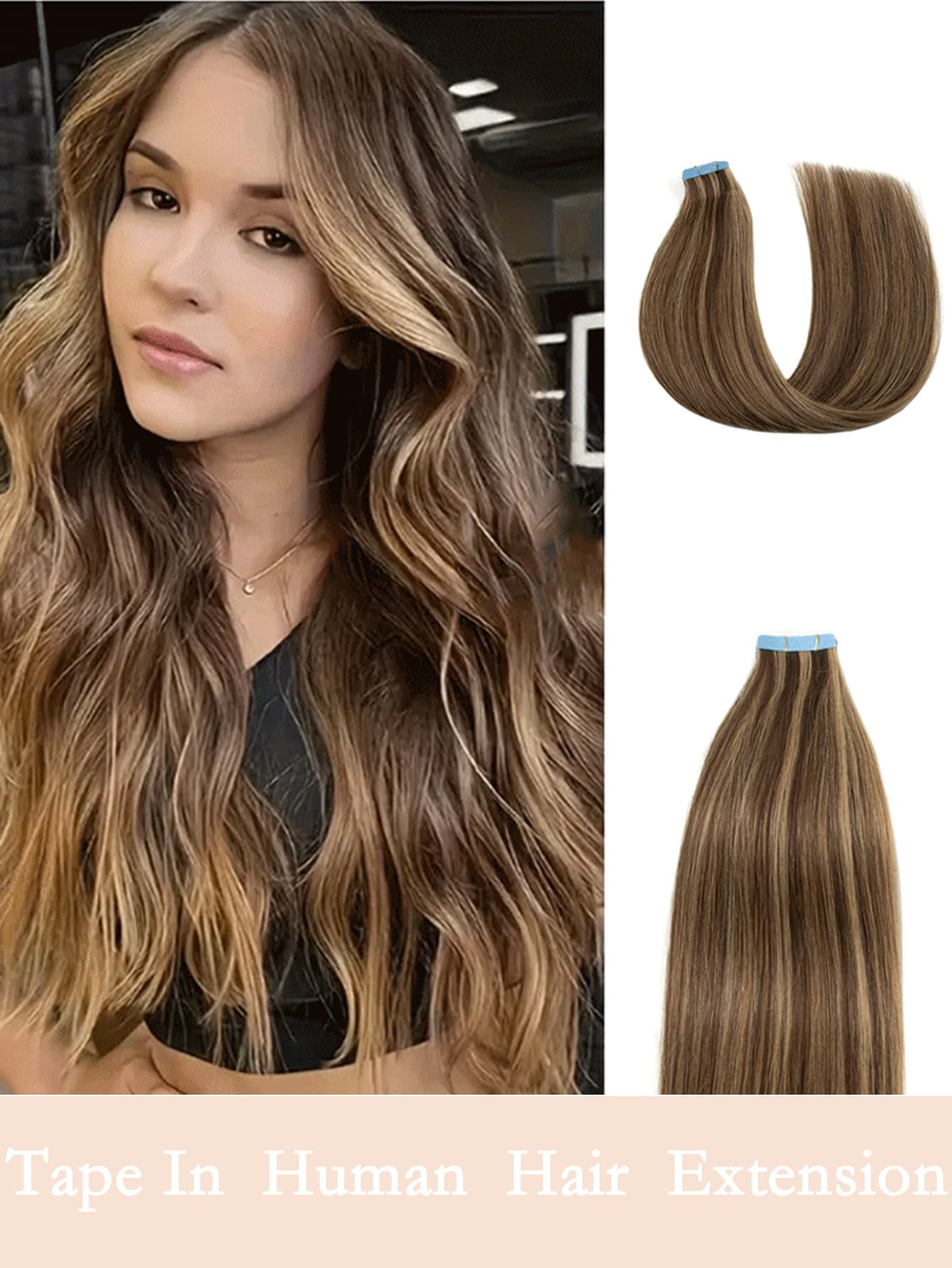 #4/27 30g 20pcs Straight Tape In Hair Extensions Human Hair 18-28inch Dark Brown Caramel Blonde Tape Hair Extensions Per Package 20pcs
