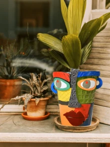 1pc Mini Colorful Abstract Art Resin Planter With Face Design, Balcony Succulent & Green Plant Pot Decoration (Please Pay Attention To The Size Before Purchasing) - 1PC - View 2
