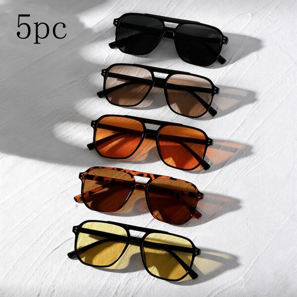 5pcs Women's Square Stud Fashion Glasses Set, Orange, Black, Yellow