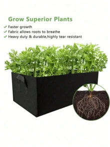 2件/1件方形布製加高植栽盆含把手，適用室內外園藝，可種植花卉、蔬菜、馬鈴薯及各種植物，耐用布製長方形種植容器，適合居家園藝 - 綠色 - 查看 6