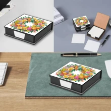 1pc DIY Diamond Art Wreath Pattern, Asymmetrical Crystal Embedded Painting On Black Faux Leather Self-Adhesive Memo Pad Box With 160 Sheets, Ideal For Home, Office And School Supplies, Craft, Cute Stationery, Holiday Gift - View 3