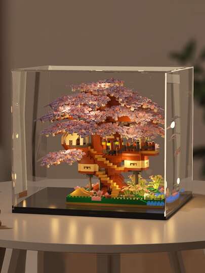 Set de bloques de construcción de árbol de Sakura, con efectos de iluminación y cubierta antipolvo, hecho de material de alta calidad y ABS, decoración cálida para el hogar, mini ladrillos, regalo delicado, empaquetado en caja de regalo adecuado para regalar