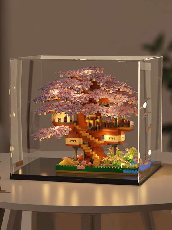 Set de bloques de construcción de árbol de Sakura, con efectos de iluminación y cubierta antipolvo, hecho de material de alta calidad y ABS, decoración cálida para el hogar, mini ladrillos, regalo delicado, empaquetado en caja de regalo adecuado para regalar