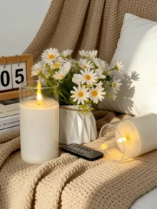 2pcs LED Flameless Candles, Flickering LED Pillar Candles, Upgraded Water Drop Wick, Battery Powered Electronic Candles With Remote Control Timer, Suitable For Dining Table Centerpiece, Wedding, Garden, Holiday Party - Transparent - View 3
