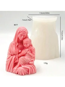 3D母亲抱硅胶蜡烛模具，DIY蜡烛熔块，石膏家居装饰小雕像模具 - 白色 - 查看 4