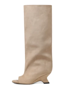 Women's Knee High Boots Wide Calf Square Toe Stiletto Heels Tall Boots Pull On Kitten High Heel Long Fashion Casual Cute Y2K Booties - 杏色a - 查看 5