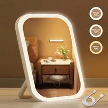 LED Makeup Mirror With Front Lights, 3 Lighting Modes, Rechargeable Vanity Mirror With Battery, Storage Base Design, Touch Control, Foldable Portable Makeup Mirror, Lighting Cosmetic Mirror, Suitable For Student Dorm Daily Use - 彩色 - 查看 9