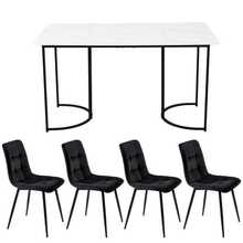 Dining Table And Chairs Set (5 Pieces), Dining Table With 4 Chairs, Modern Kitchen Dining Set, 140*80 Cm Dining Table, Black Metal Table Legs, White MDF Tabletop, Black Velvet Dining Chairs - White - View 5