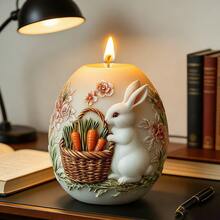 A Cute Rabbit Holding A Basket Of Carrot-Shaped Scented Candles Silicone Mold, DIY Easter Bunny Holding Carrot And Egg-Shaped Candle Mold, Suitable For Resin, Plaster, Clay, Concrete, Cement Crafts, Silicone Molds For Easter And Various Holiday Gifts, Home Decor. - A-White - View 3