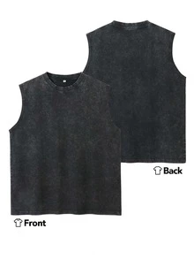 Women's Sleeveless Washed Tank Top, Street Style, Cool Boyfriend Style,Women's Casual Cotton Sleeveless Round Neck Regular Fit T-Shirt Top Summer Essential - màu đen - Xem 3