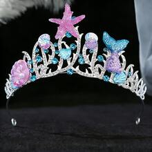 1pc Dreamy Ocean Crown Headpiece, Romantic & Ethereal Style, Suitable For Bridesmaid Outfits, Theme Parties, And Vacation Photo Shoots - Silver - View 3