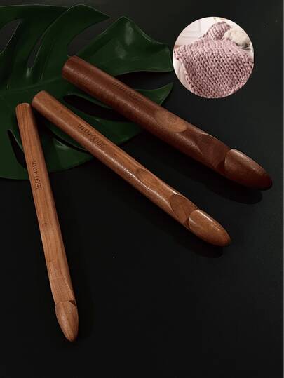 1支装 - Iceland Crochet 木质钩针，碳化色，加粗竹制白色钩针，15mm/20mm/25mm