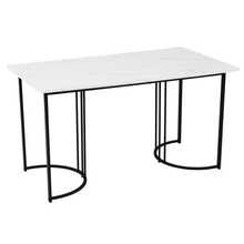 Dining Table And Chairs Set (5 Pieces), Dining Table With 4 Chairs, Modern Kitchen Dining Set, 140*80 Cm Dining Table, Black Metal Table Legs, White MDF Tabletop, Black Velvet Dining Chairs - White - View 9
