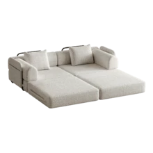 [Patented Design] Chenille 2-In-1 Sofa Bed With Built-In Storage In The Armrests, Three Metal Frames, Multiple Configurations. Pack Of 2 - 卡其色 - 查看 5